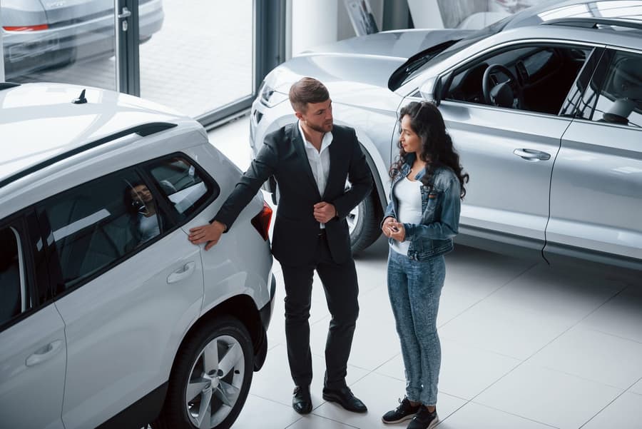 A customer collecting her car
